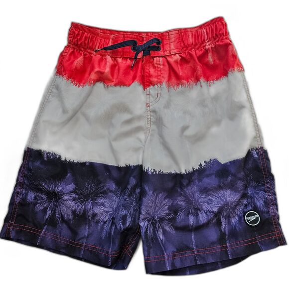 Speedo Boy's Shorts for Swim and Play - Red Gray & Purple w Palm Trees sz XL - Picture 1 of 7
